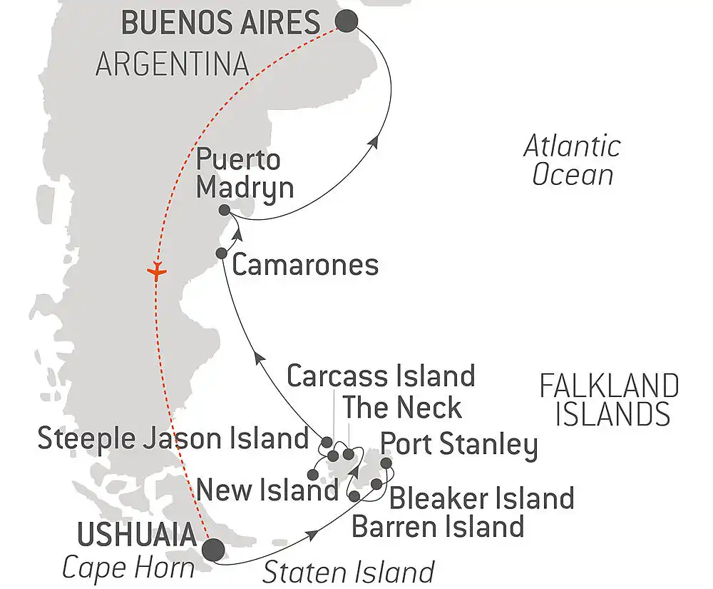 Argentina To Falklands cruise map copy