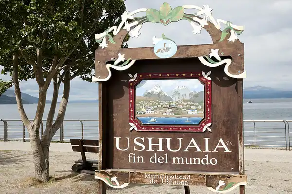 GREAT AUSTRAL LOOP Ponant cruise Ushuaia Fin Del Mondo sign
