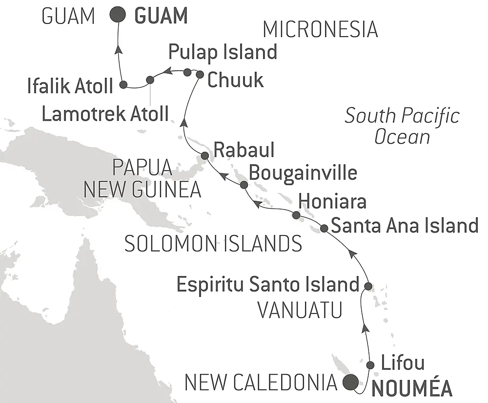 NEW CALEDONIA to MICRONESIA Ponant cruise map