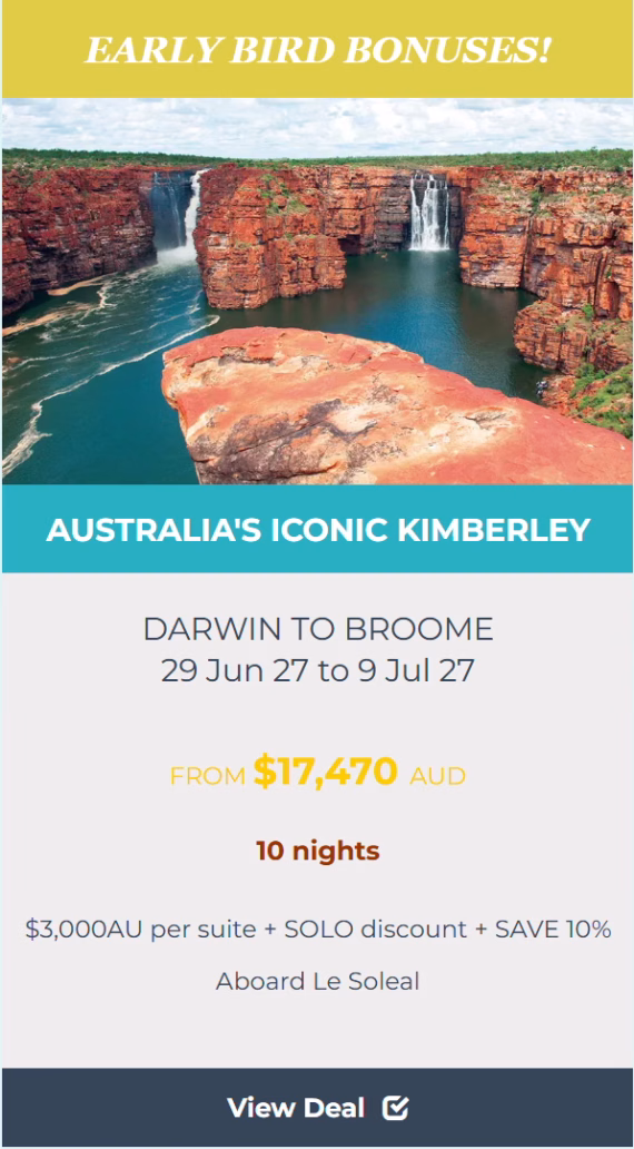Australia's Iconic Kimberley- LE SOLEAL CRUISE 29 JUNE 2027 - portfolio thumbnail image