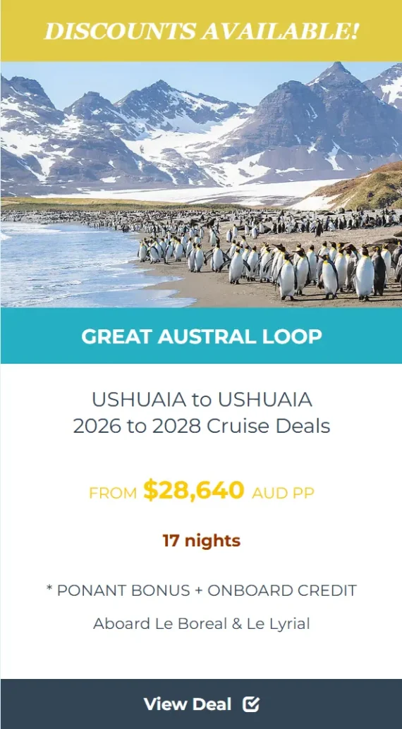 The Great Austral Loop Cruise - PONANT Cruise Deals 2026, 2027, 2028